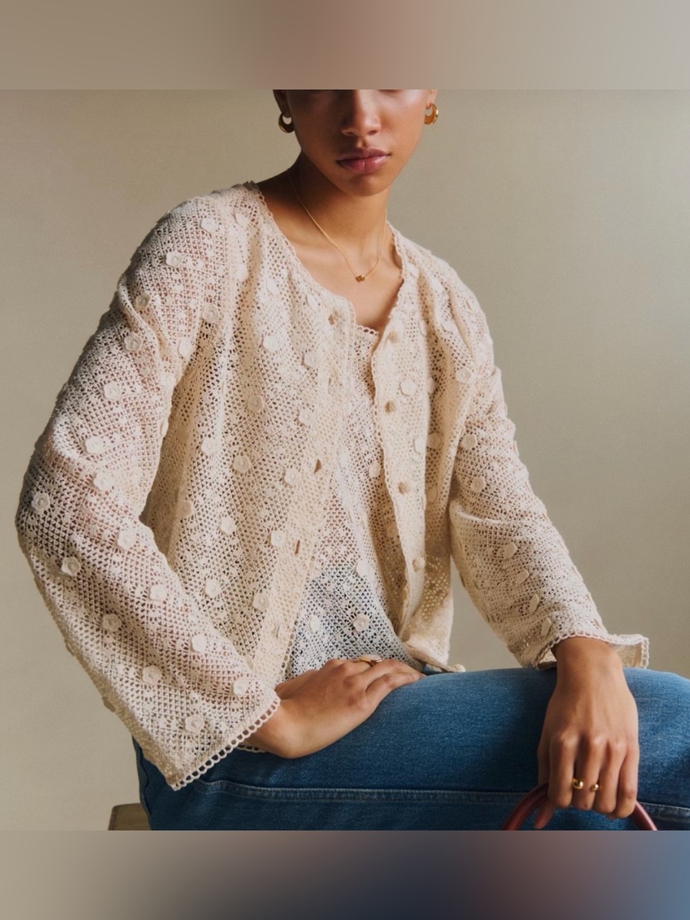 Sezane Ecru Guipure lace shirt - size 36